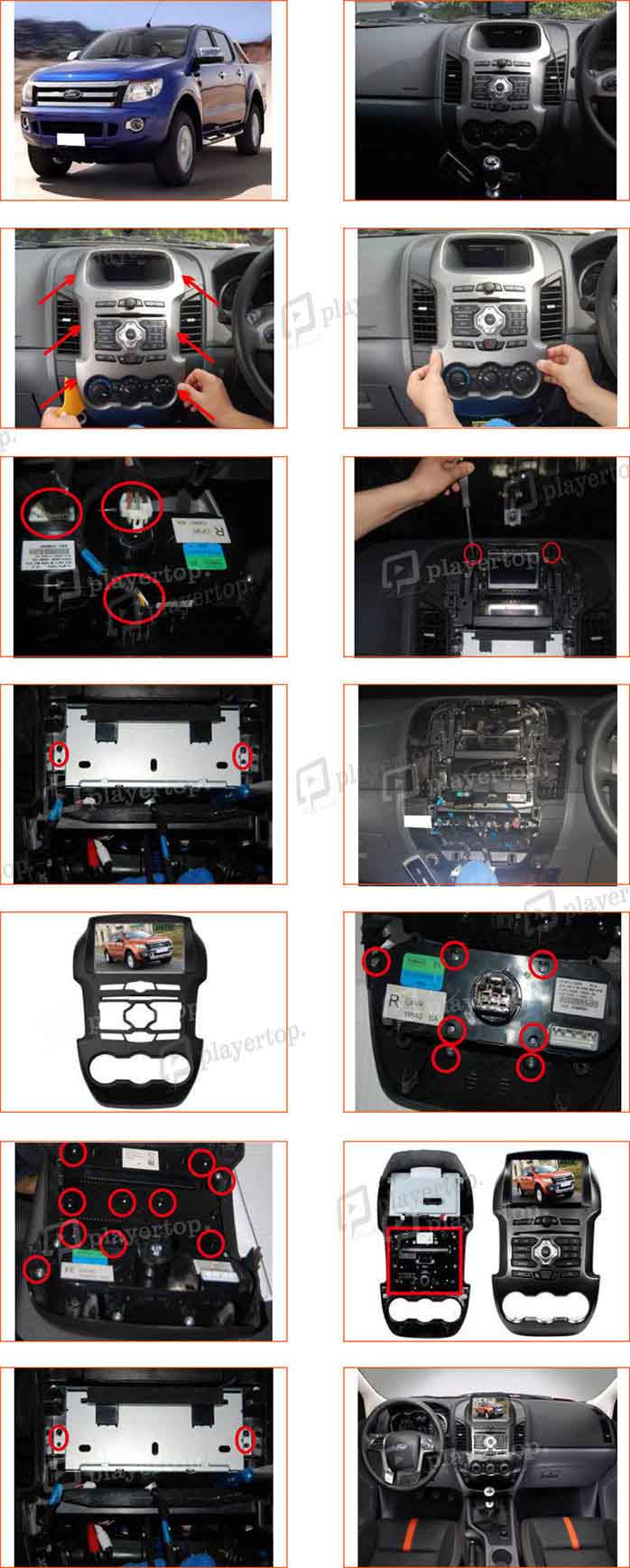 montage autoradio gps ford ranger 2012